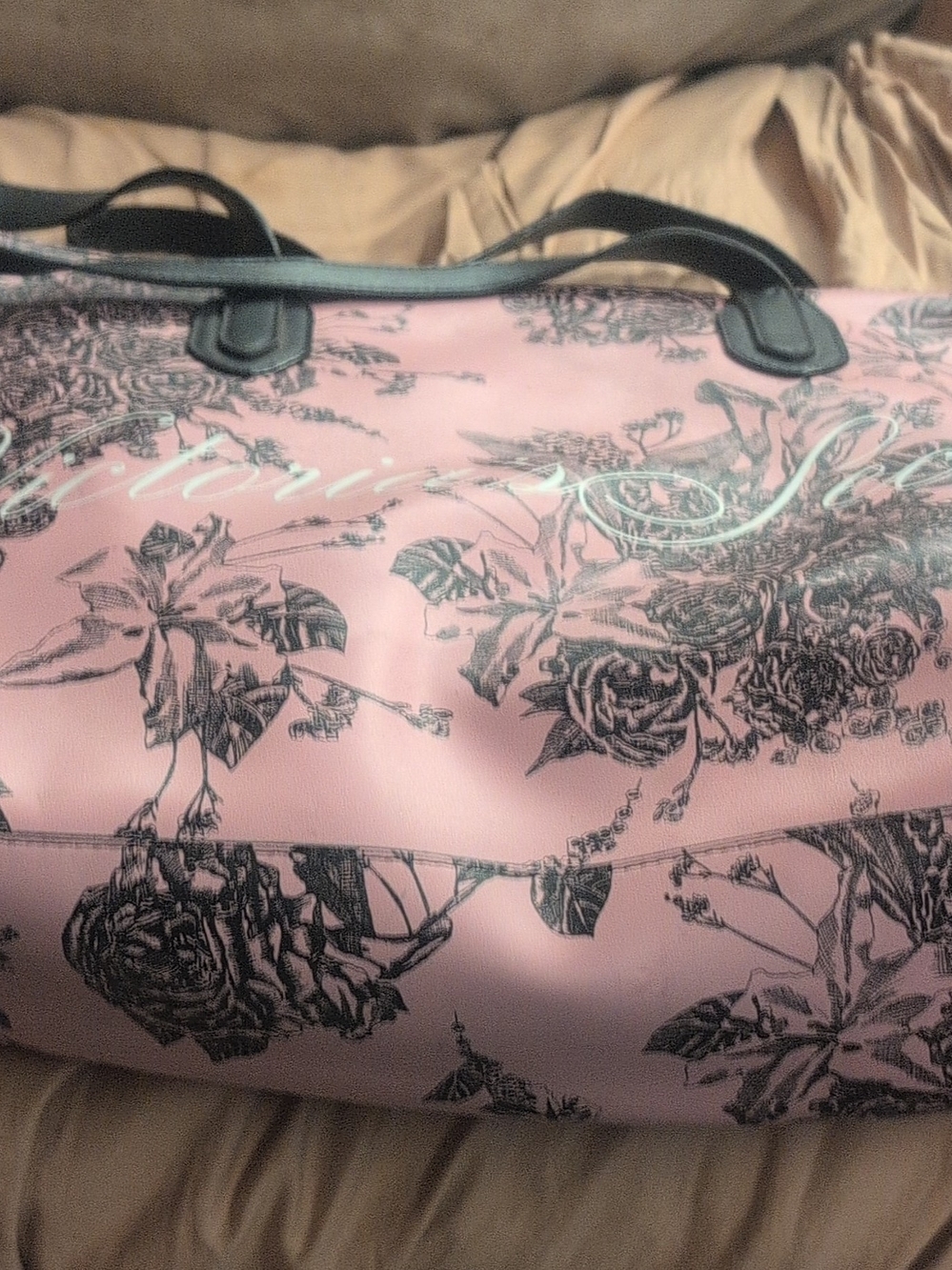 Victoria's Secret Pink Floral Tote with Black Accents